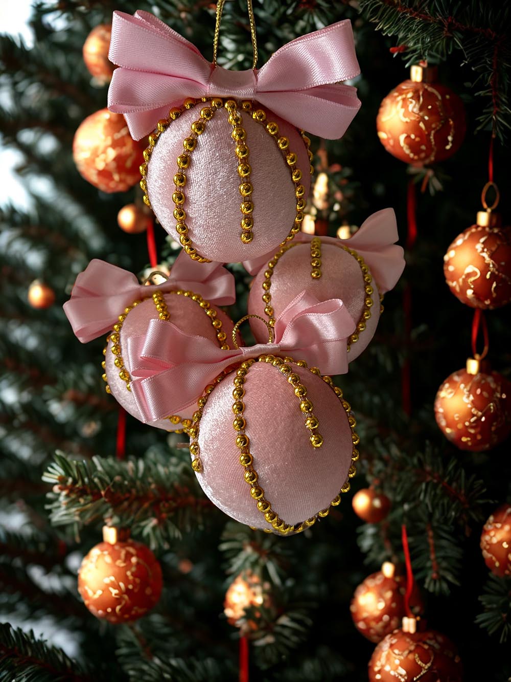 Pembe Fiyonklu Yılbaşı Çam Ağacı Süsü - 8 Cm Çam Ağacı Topu