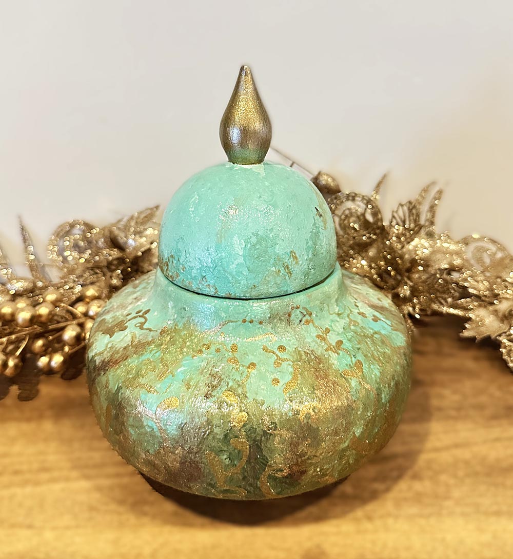 2 Li Seramik Yeşil El Boyaması Küp ,Dekoratif Desenli Obje ,Ev Aksesuarı