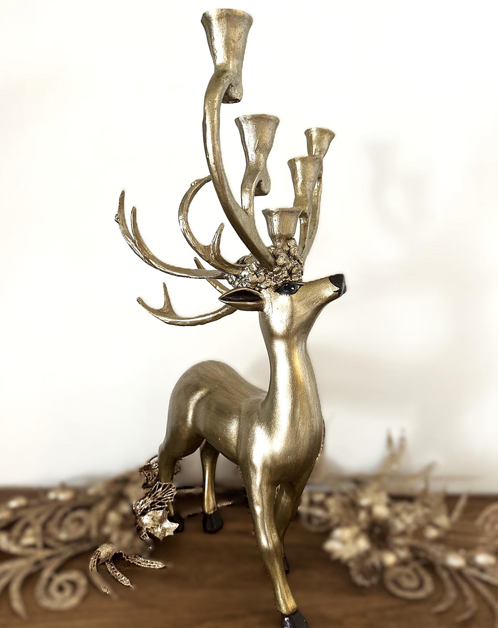 Şamdan  Gold Geyik Dekoratif Aksesuar , Biblo ,Yılbaşı Aksesuarı