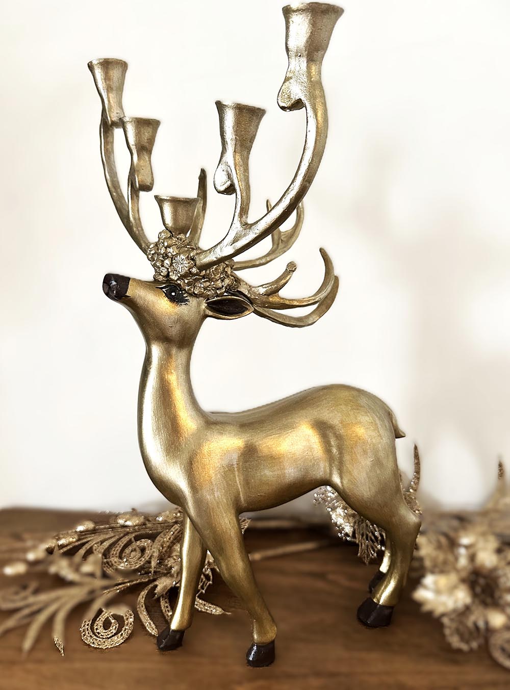 Şamdan  Gold Geyik Dekoratif Aksesuar , Biblo ,Yılbaşı Aksesuarı