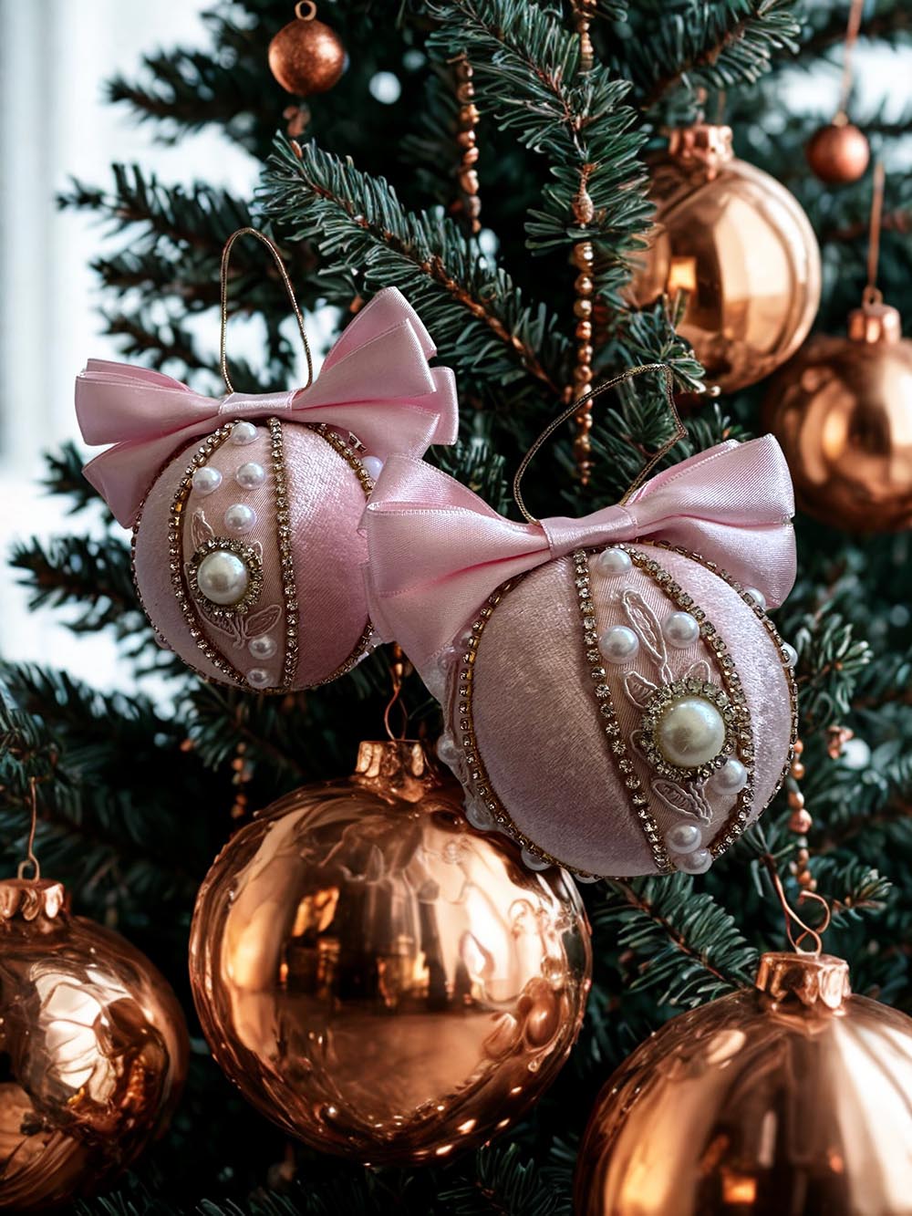 Yılbaşı Çam Ağacı Süsü - Pembe Taşlı8 Cm Kadife Yılbaşı Ağacı Topu  Hediye Kutulu