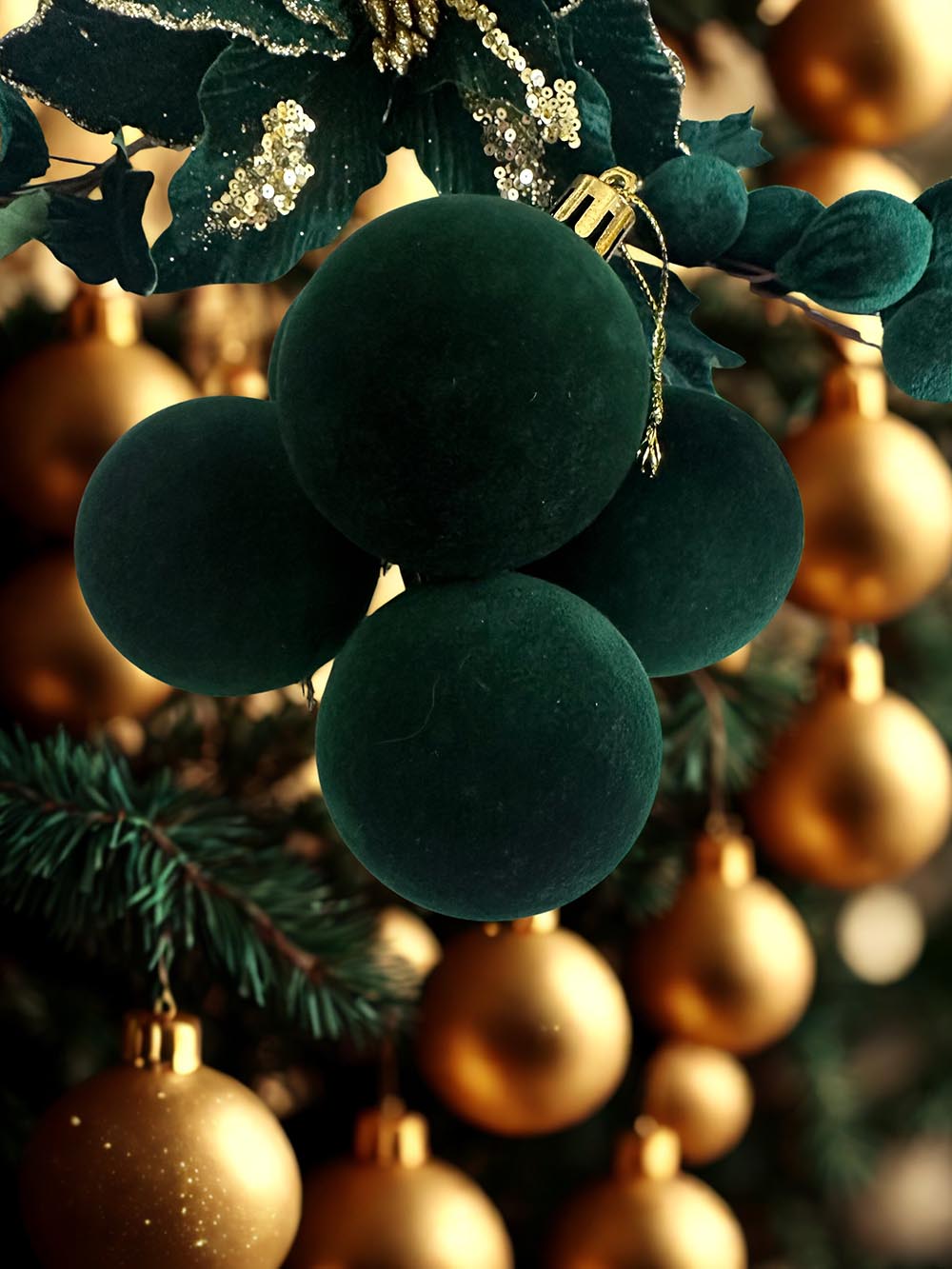 Yeşil Yılbaşı Çam Ağacı Süsü 6 Cm Kadife Yılbaşı Ağacı Topu