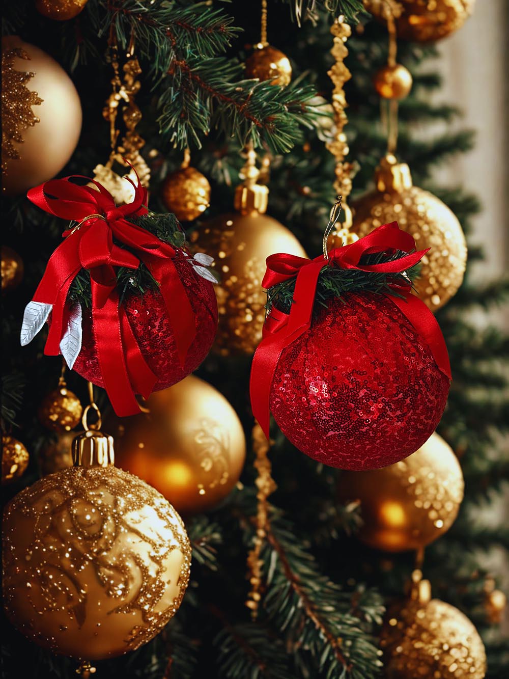 Yılbaşı Çam Ağacı Süsü Kırmızı 15 Cm Pırıltılı Yılbaşı Ağacı Topu