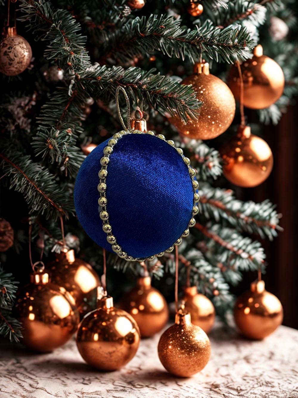 Yılbaşı Çam Ağacı Süsü Mavi 8 Cm Kadife Yılbaşı Ağacı Topu
