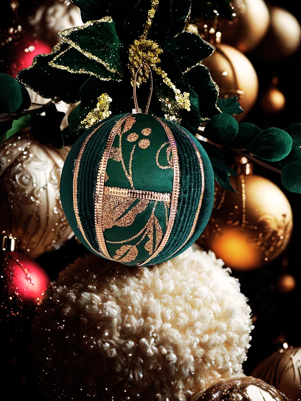 Zümrüt Yeşili Yılbaşı Çam Ağacı Süsü 10 Cm Kadife Yılbaşı Ağacı Topu