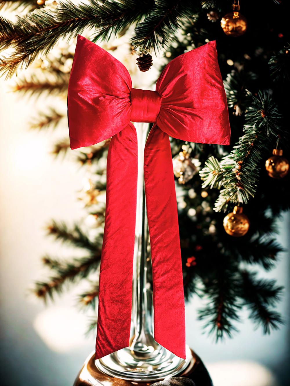 Kırmızı Kadife Büyük Fiyonk Yılbaşı Çam Ağaçı Süsü
