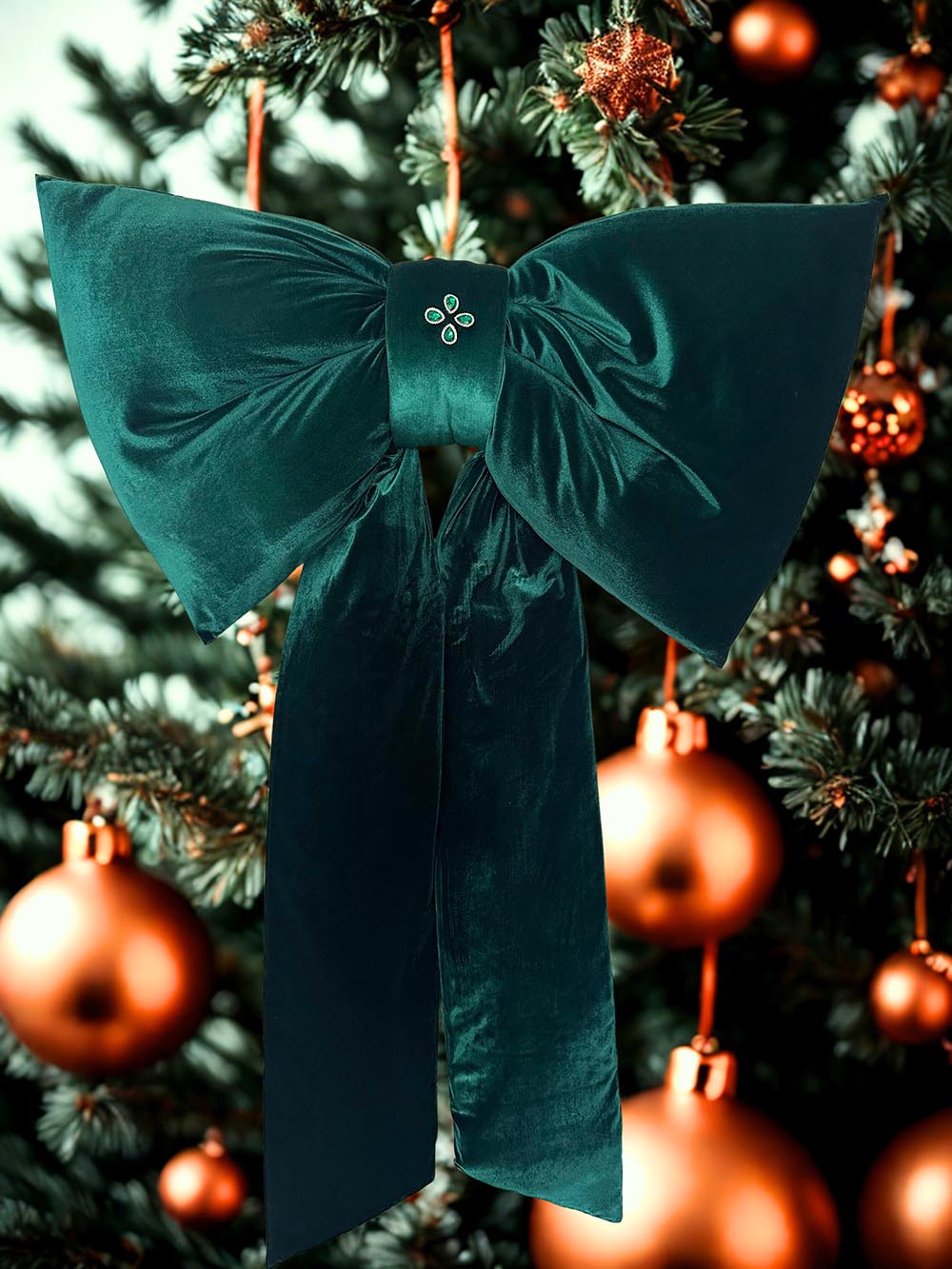 Yeşil Kadife Büyük Fiyonk Yılbaşı Çam Ağaçı Süsü