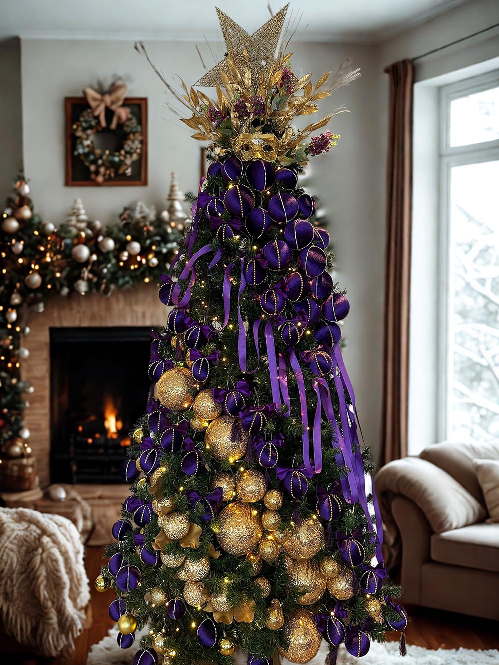 Mor Kadife Büyük Çam Ağacı Süsü - 15 Cm Yılbaşı Çam Ağacı Topu
