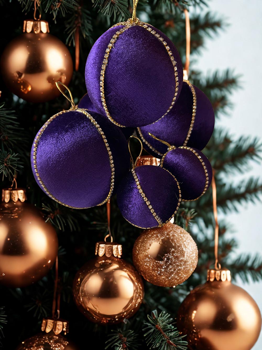Mor Kadife Çam Ağacı Süsü - 8 Cm Yılbaşı Çam Ağacı Topu