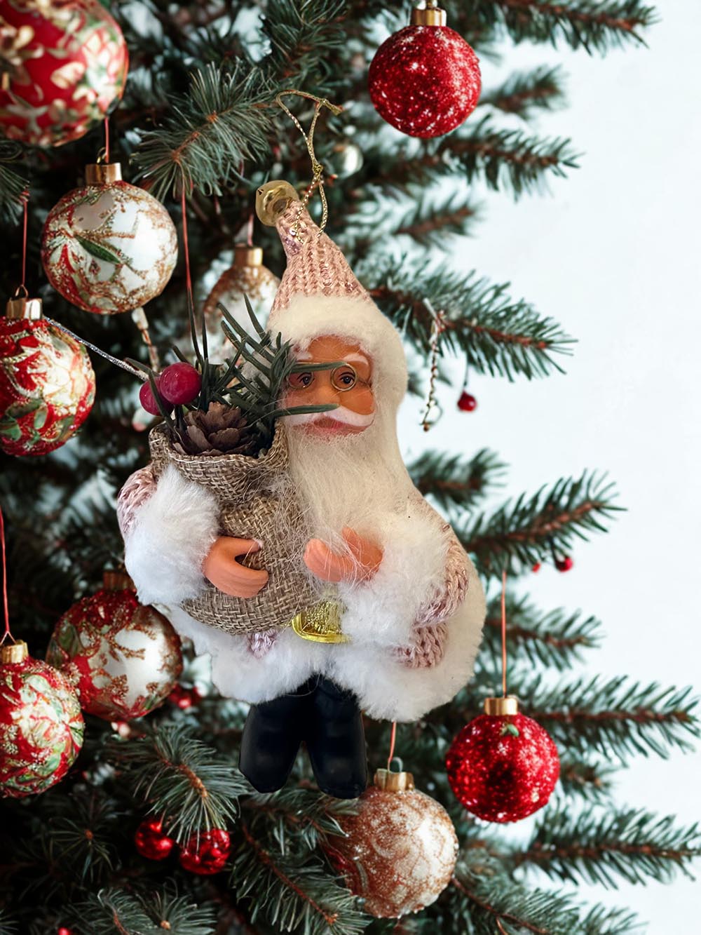 Pembe Noel Baba Oyuncak Çam Ağacı Süsü -Yılbaşı Dekor Mini Biblo