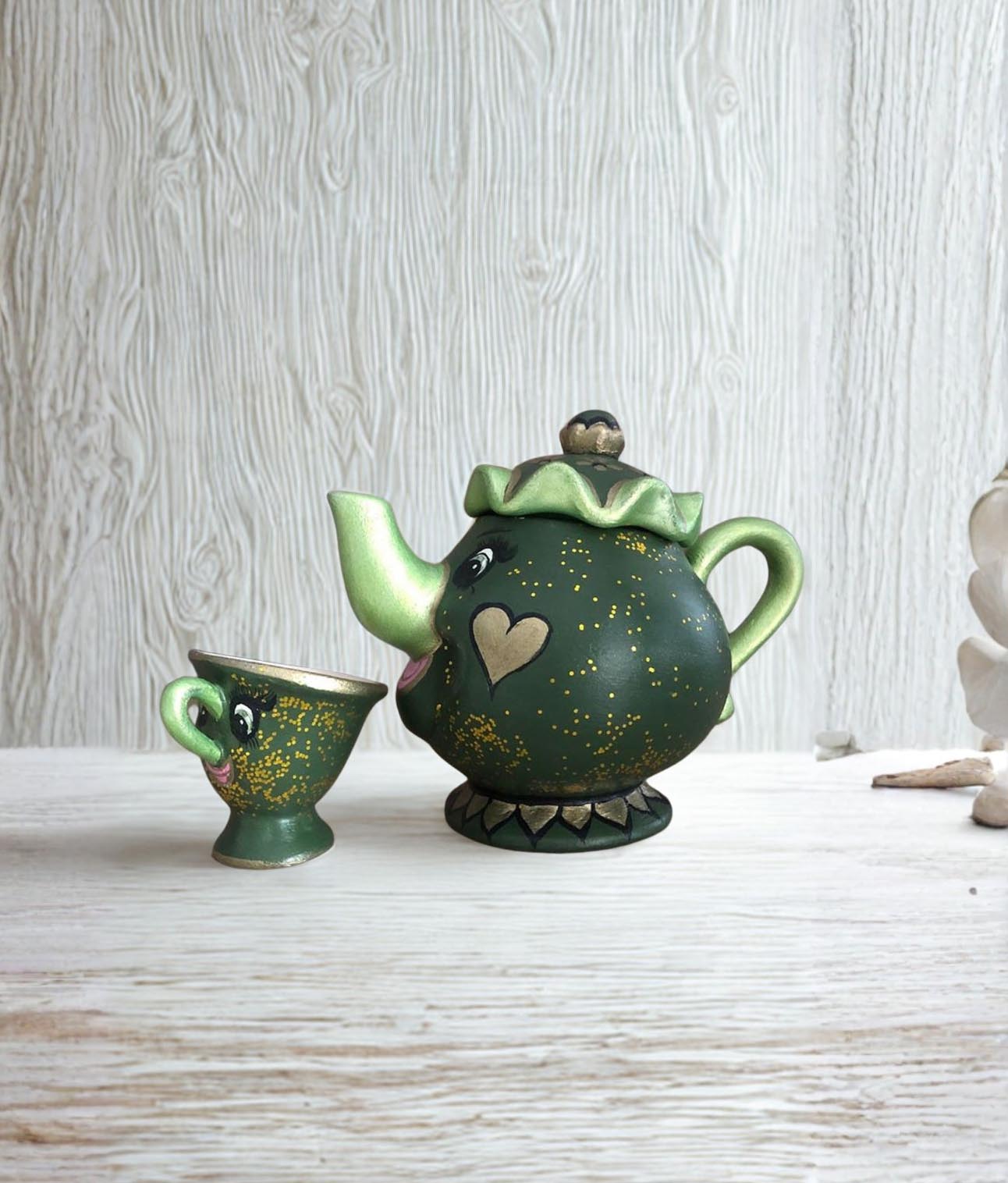 Yeşil Caydanlık Fincan Yılbaşı Ev Aksesuarı - Yılbaşı Ev Süsü