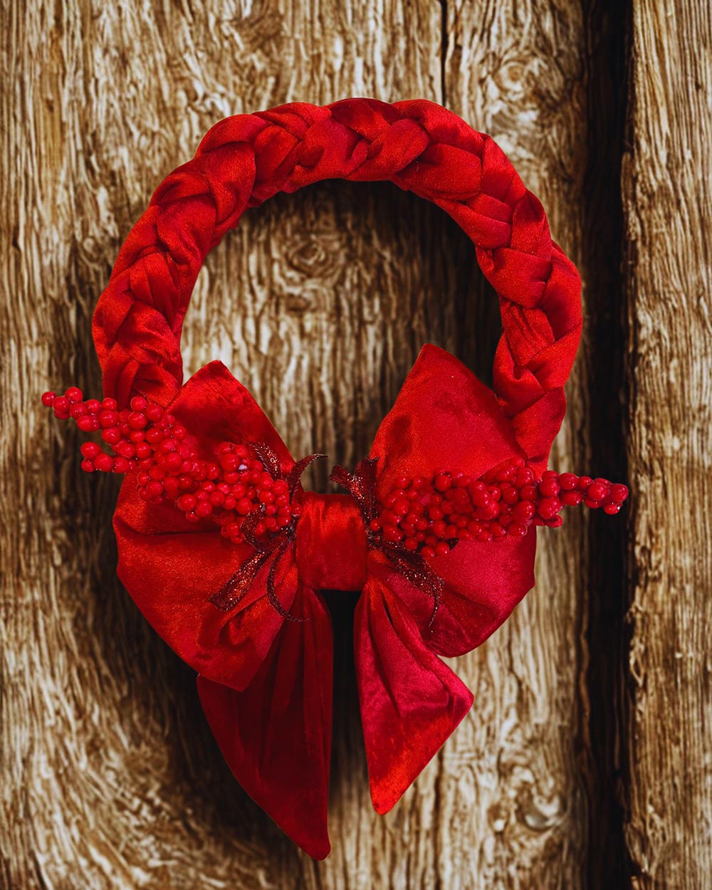 Kırmızı Kadife Yılbaşı Kapı Süsü -Yılbaşı Kapı Çelenk