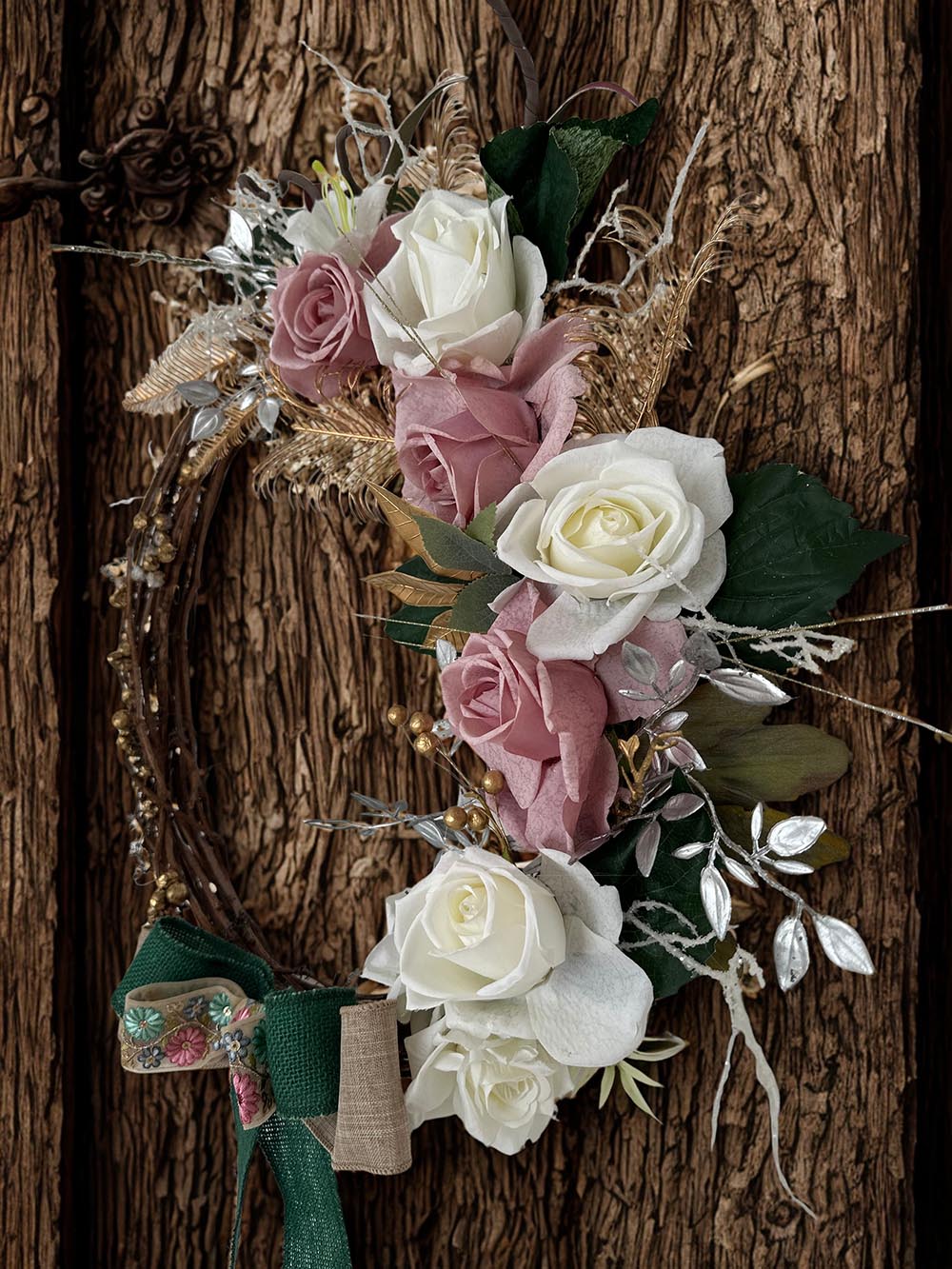 Pembe Güllü Büyük Boy Kapı Süsü - Kapı Çelenk - Ev Dekorasyonu