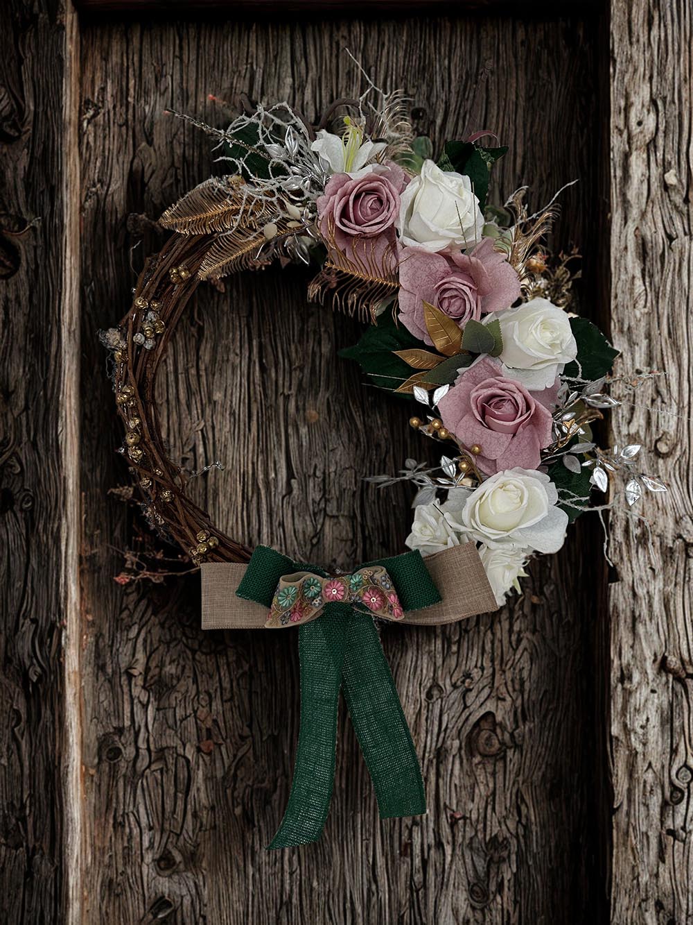 Pembe Güllü Büyük Boy Kapı Süsü - Kapı Çelenk - Ev Dekorasyonu