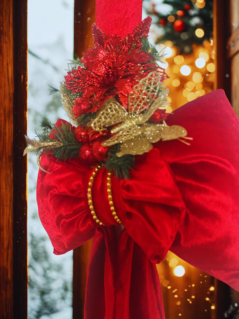 Kadife Çift Taraflı Yılbaşı Kapı Süsü - Yılbaşı Dekoratif Kapı Süsü