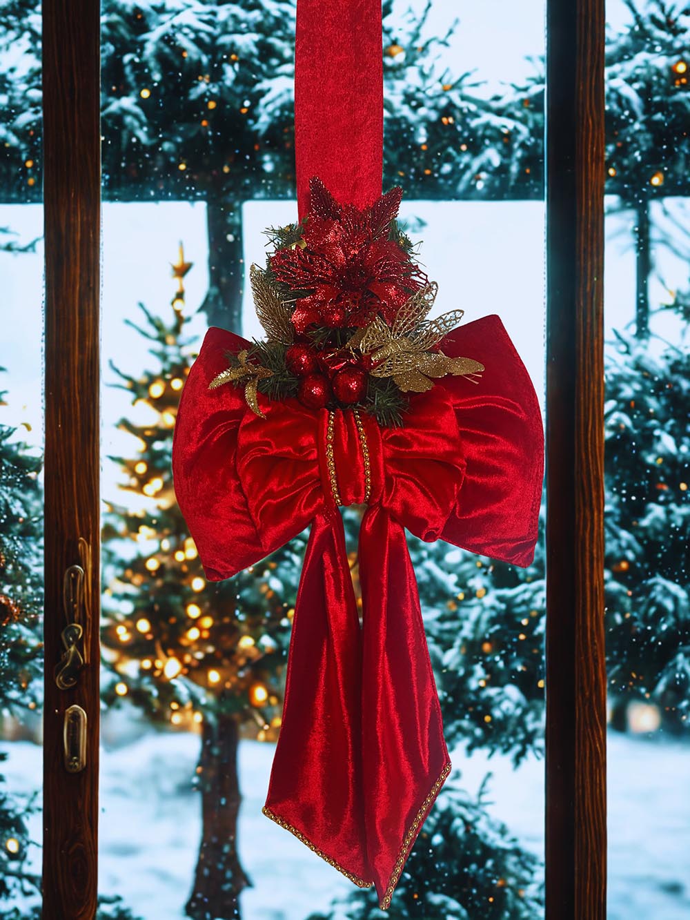 Kadife Çift Taraflı Yılbaşı Kapı Süsü - Yılbaşı Dekoratif Kapı Süsü