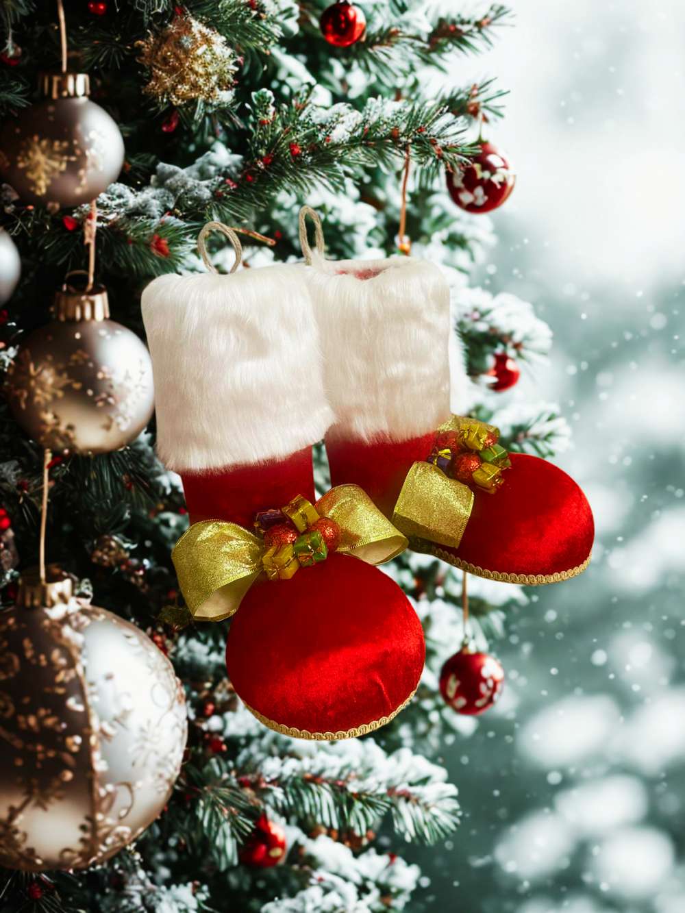 Yılbaşı Ağaç Süsü Büyük Boy Bot - Yılbaşı Noel Dekorasyon 27-25 Cm