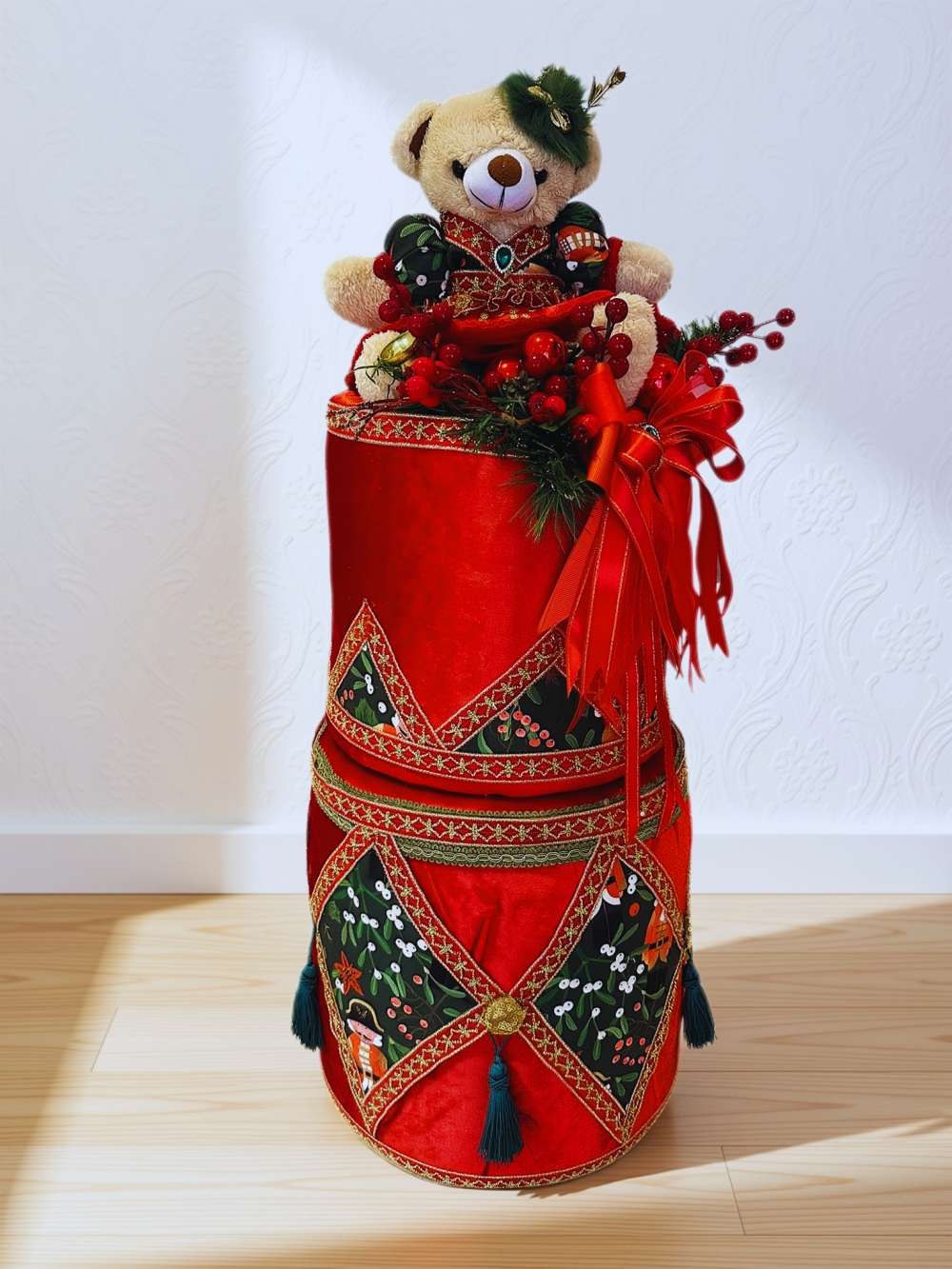 Yılbaşı Ağaç Dekor Süsü  - Yılbaşı Dekoratif Ayıcıklı Trampetli Noel Süsü 71-35 Cm